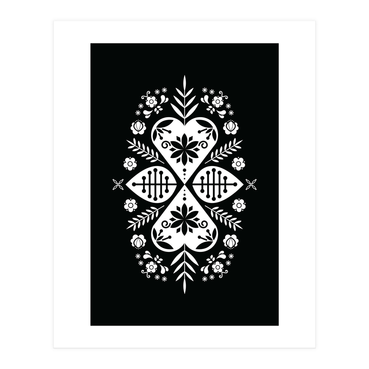 Scandinavian Folk Pattern Monochrome 01  (Print Only)