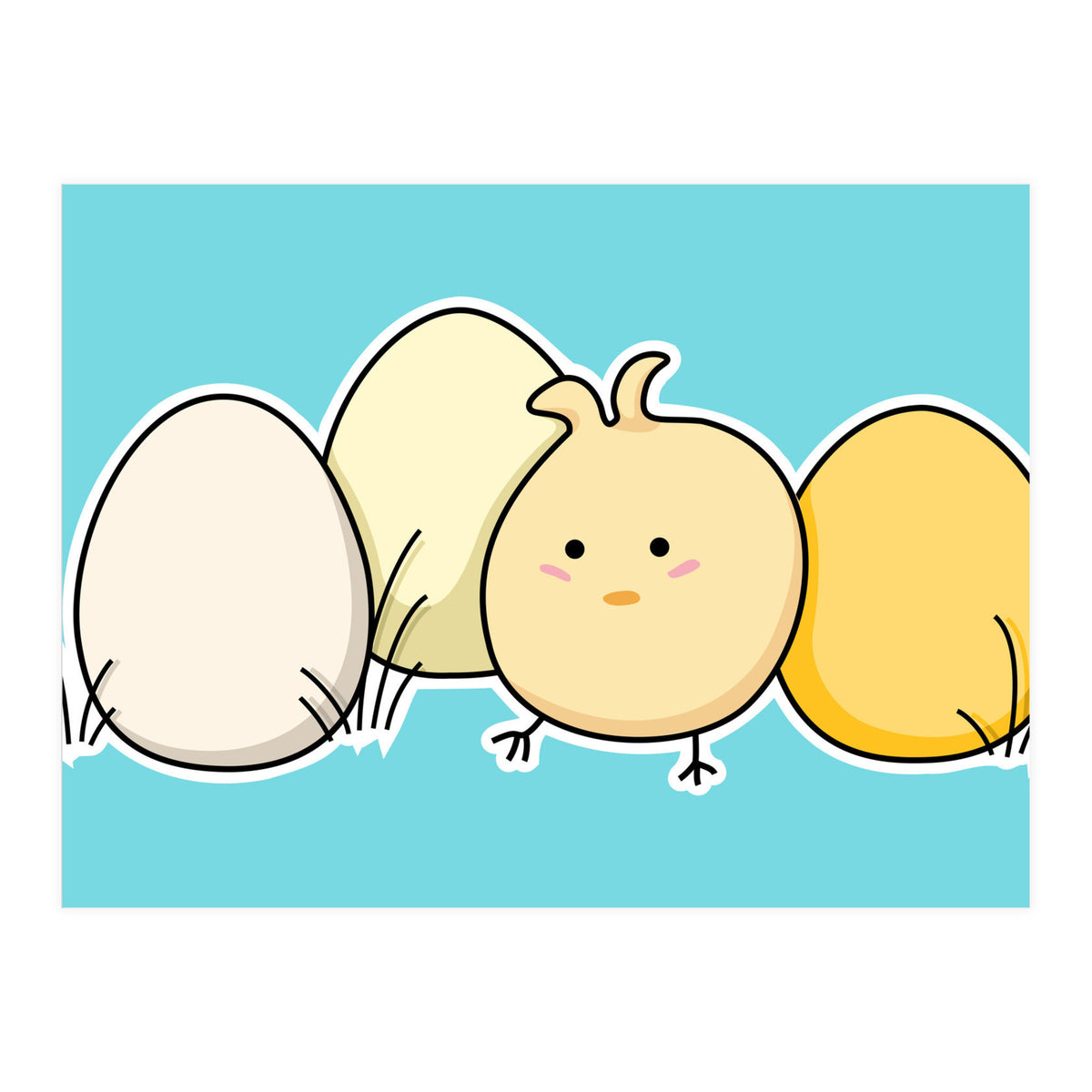 Kawaii Cute Chick And Eggs (Print Only)