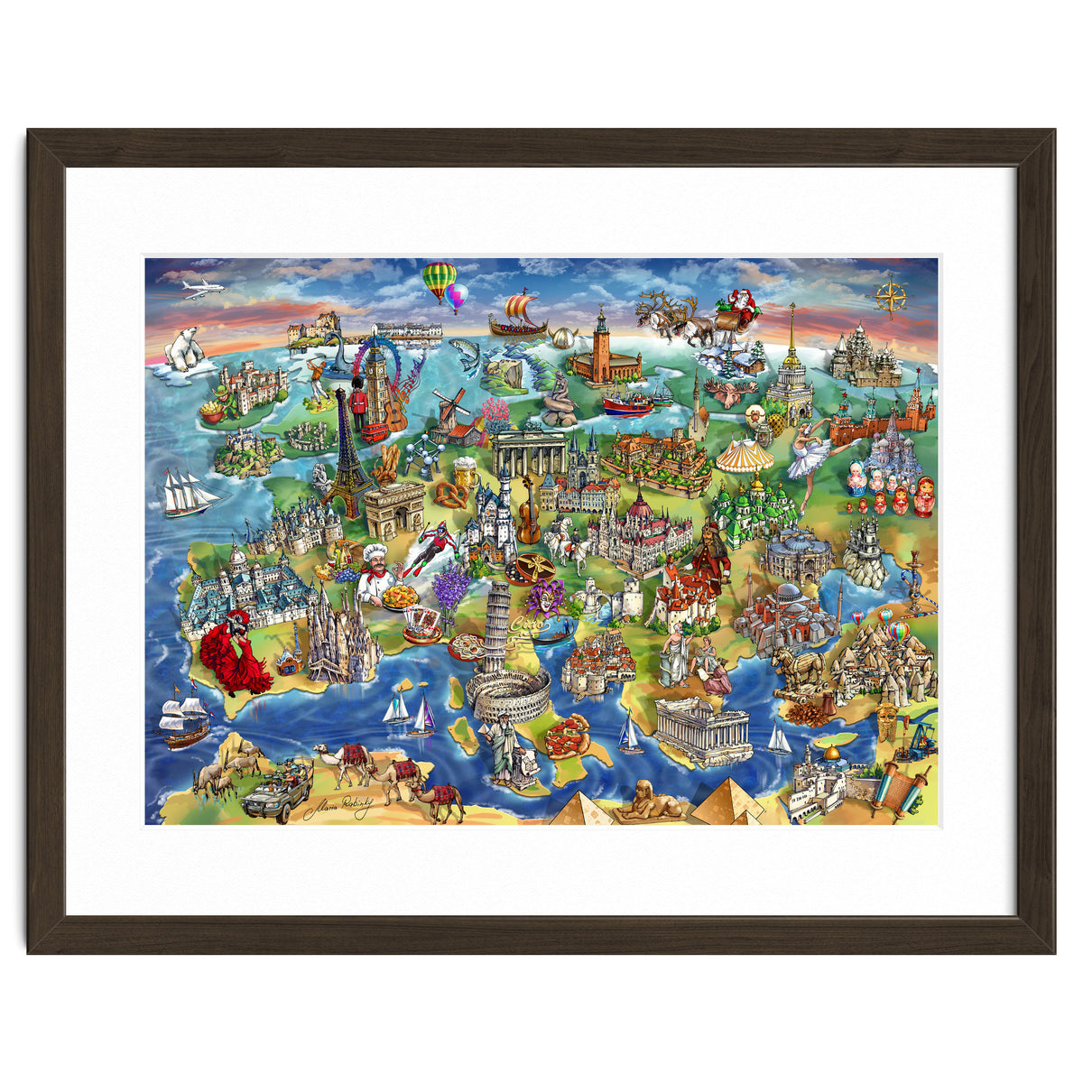 European World Wonders Illustrated Map