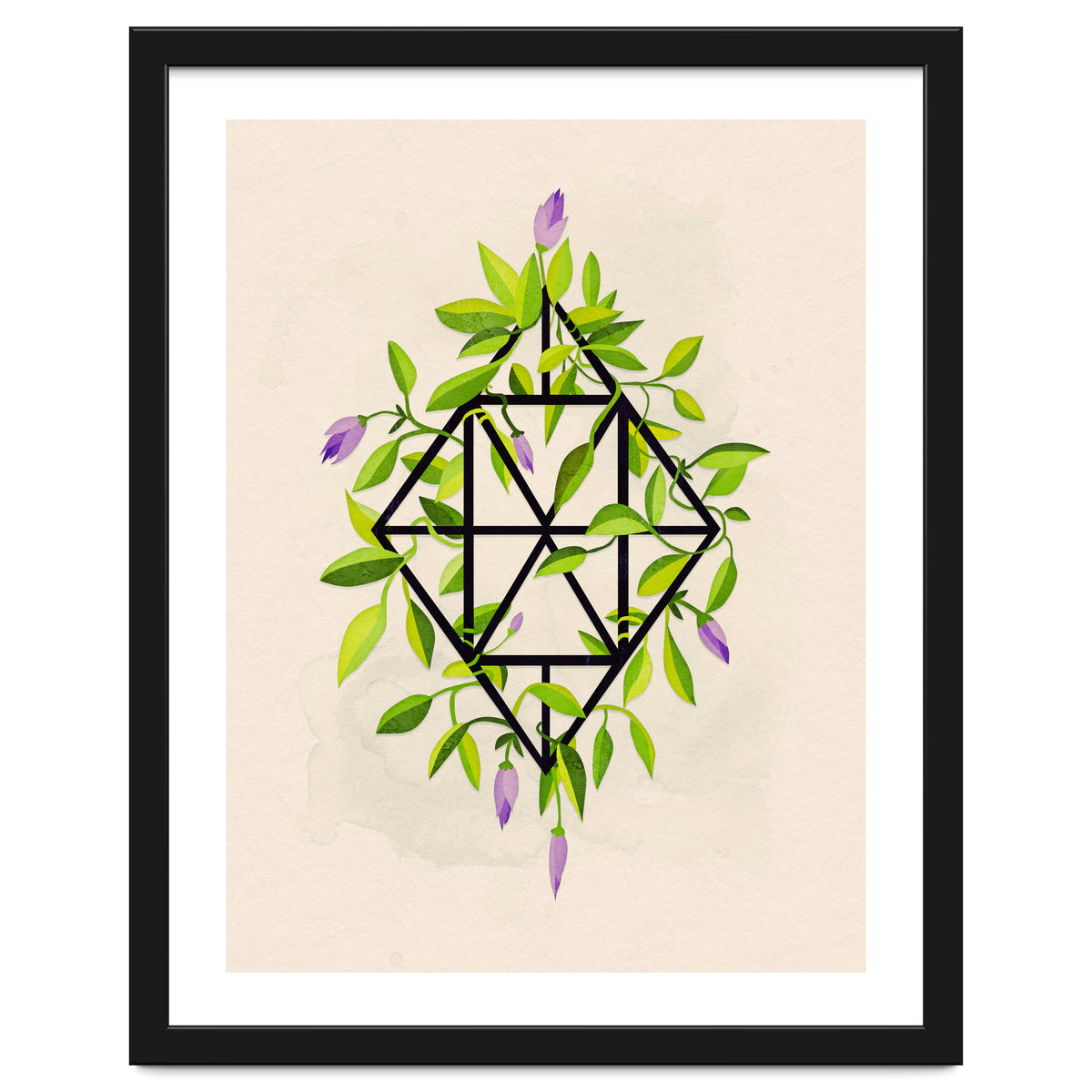Geometric frame with leaves and flowers
