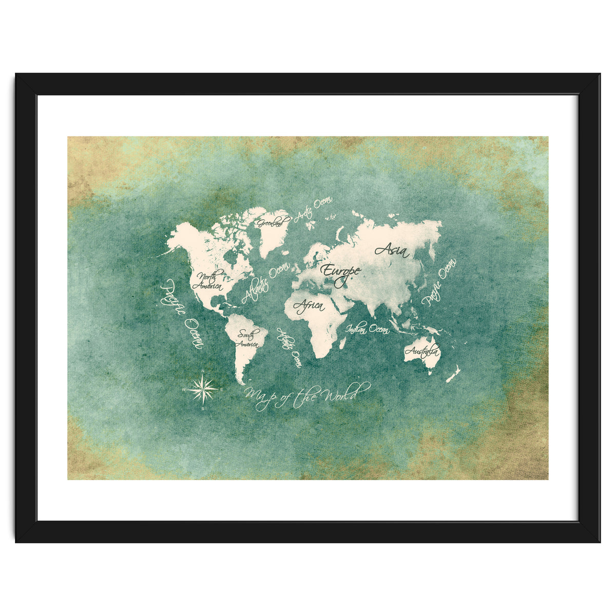 World Map White Green
