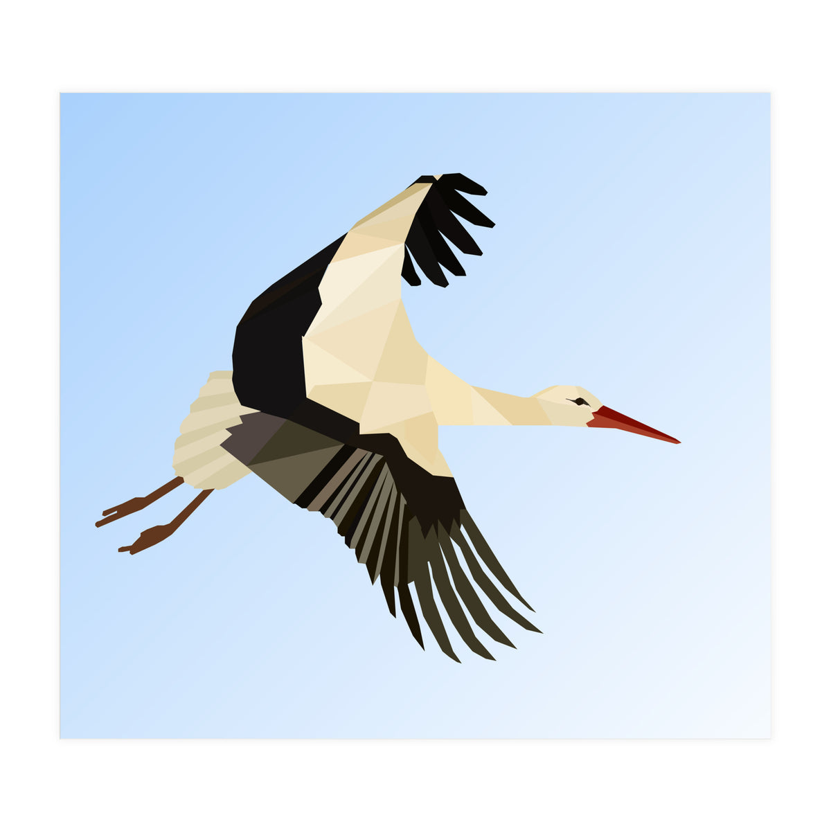 White Stork Bird Low Poly Art (Print Only)