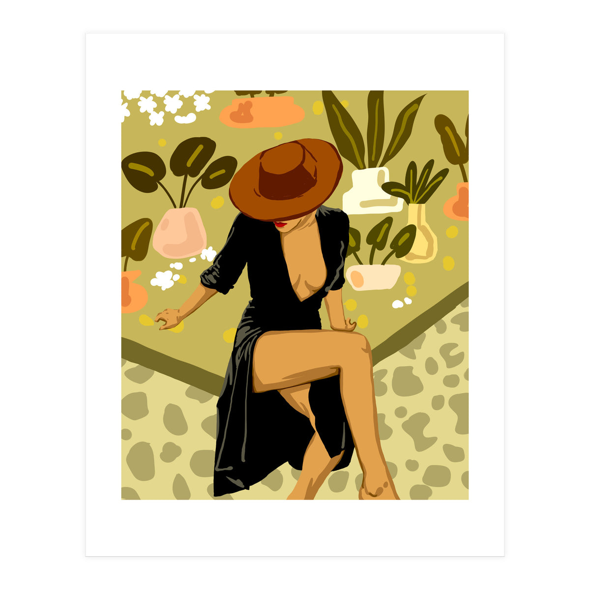 Make it Worth Their While, High Fashion Brown Woman Illustration, Plant Lady Little Black Dress (Print Only)