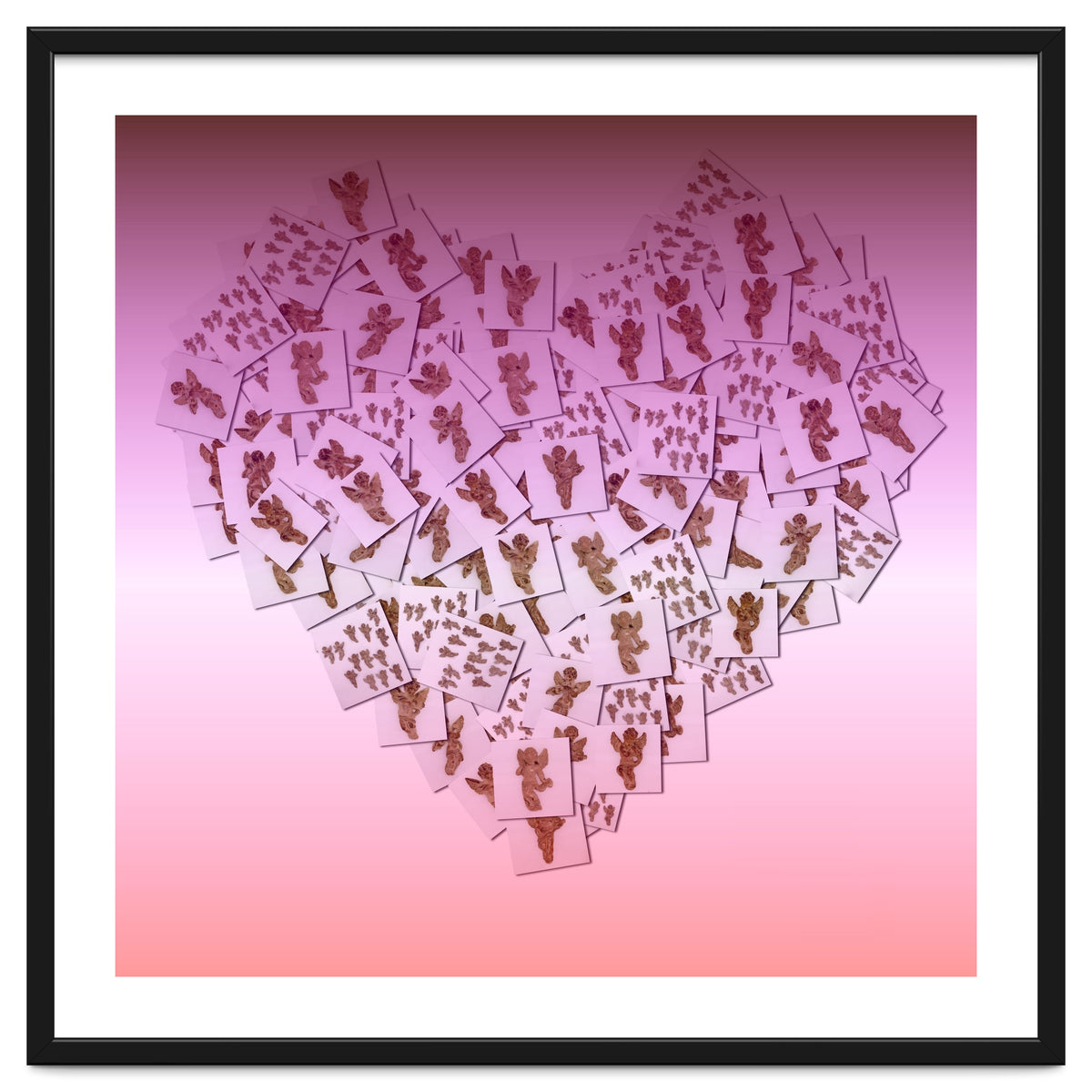 Heart collage of golden Cupid like characters