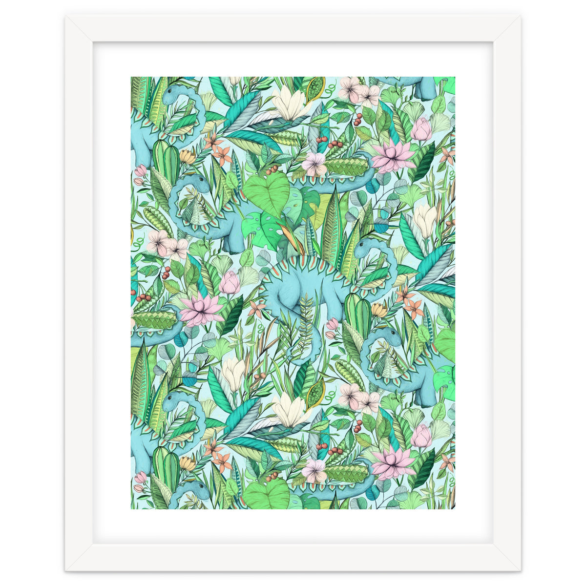 Improbable Botanical with Dinosaurs - soft pastels