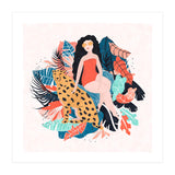 Black Hair Tropical Girl With Cheetah (Print Only) thumbnail