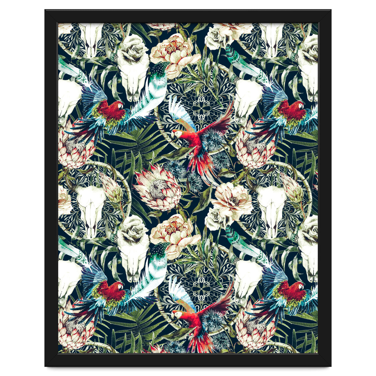 Dark pattern boho skull tropical