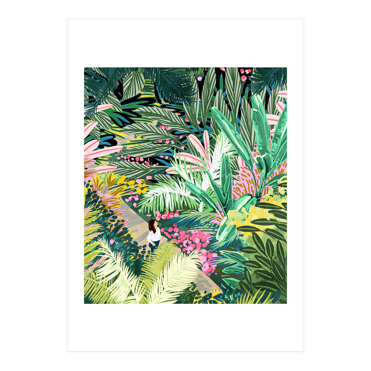 Bohemian Jungle, Tropical Botanical Nature Illustration, Forest Solo Travel Plants Painting (Print Only)