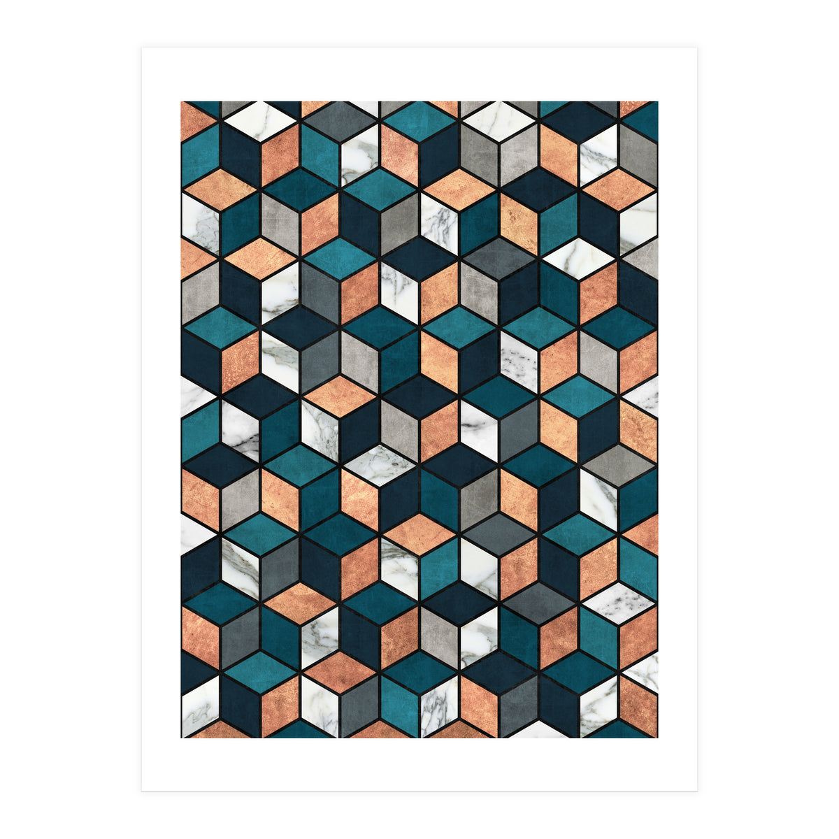 Copper, Marble and Concrete Cubes with Blue (Print Only)