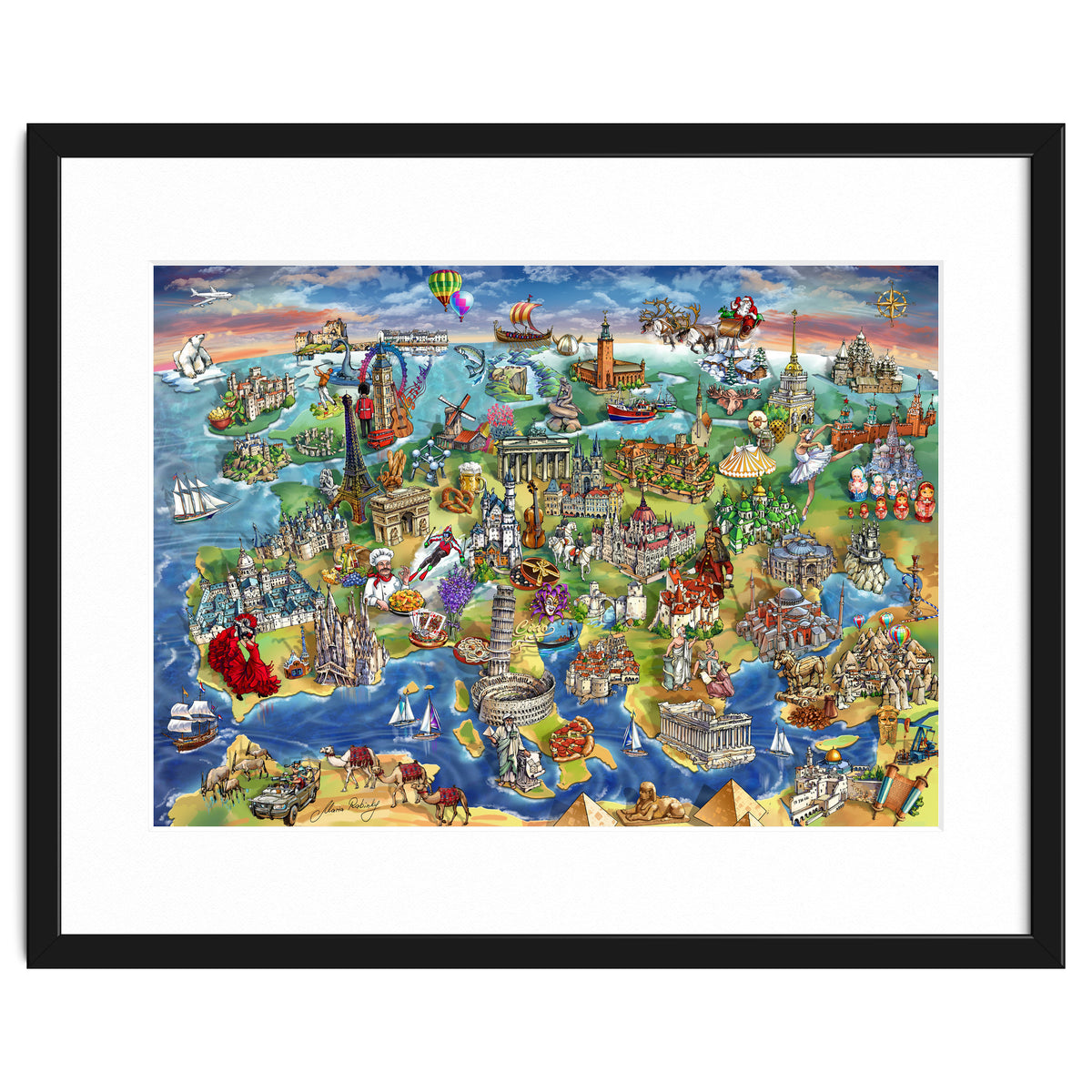 European World Wonders Illustrated Map