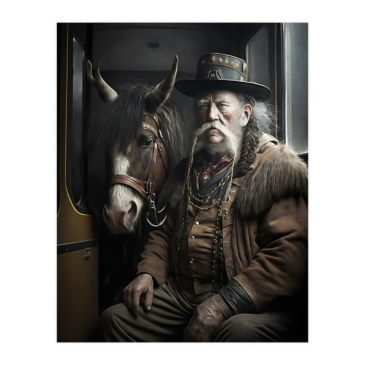 Old Man and His Horse on the Train (Print Only)