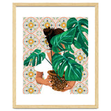 Monstera Plant Lady | Modern Bohemian Morocco Decor | Tropical Botanical Tiles thumbnail