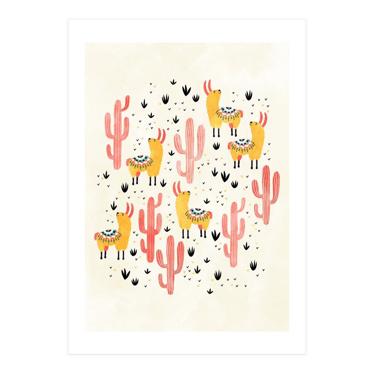 Yellow Llamas Red Cacti (Print Only)