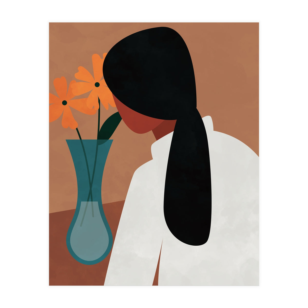 Modern Boho Woman with Flowers (Print Only)