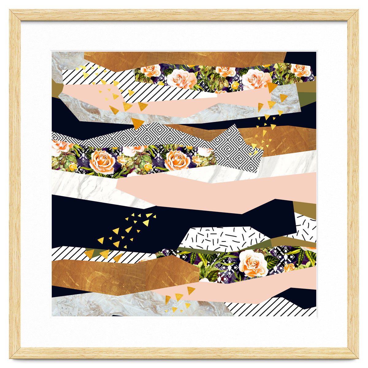 Collage of textured shapes and flowers