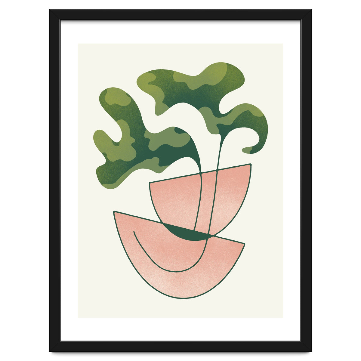 Two Abstract Plant Leaves In A Geometric Vase