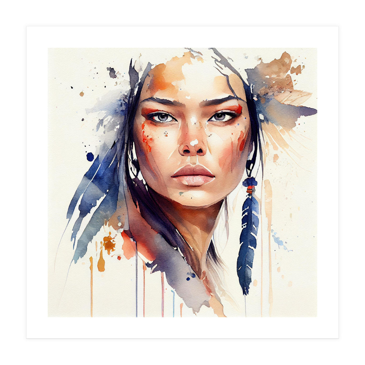 Watercolor Floral Indian Native Woman #12 (Print Only)