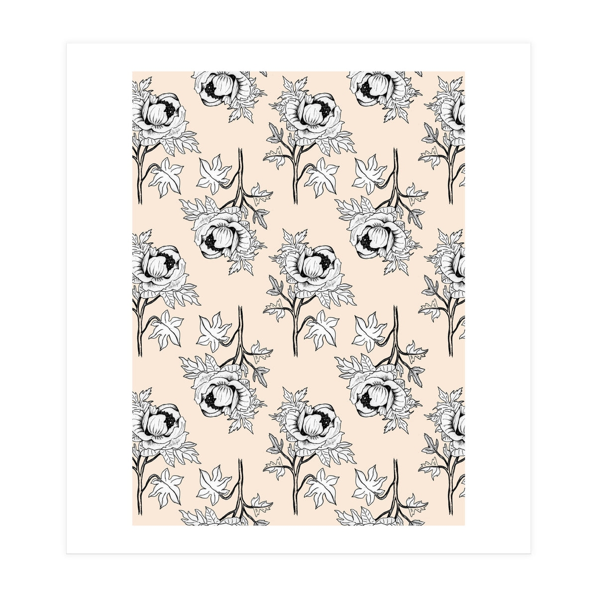 Drawing pattern of roses to pencil on beige (Print Only)