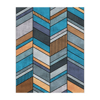 Colorful Concrete Chevron Pattern - Blue, Grey, Brown (Print Only)