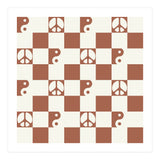 Checkered Peace Symbol & Yin Yang Pattern \\ Beige & Brown Color Palette (Print Only) thumbnail