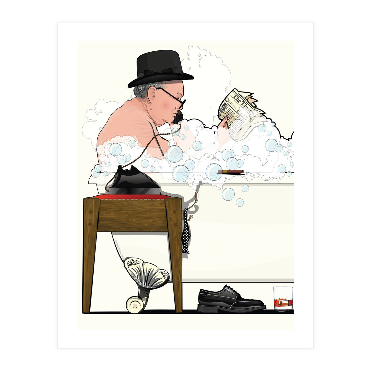 Winston Churchill in Bathtub, Funny Bathroom Humour (Print Only)