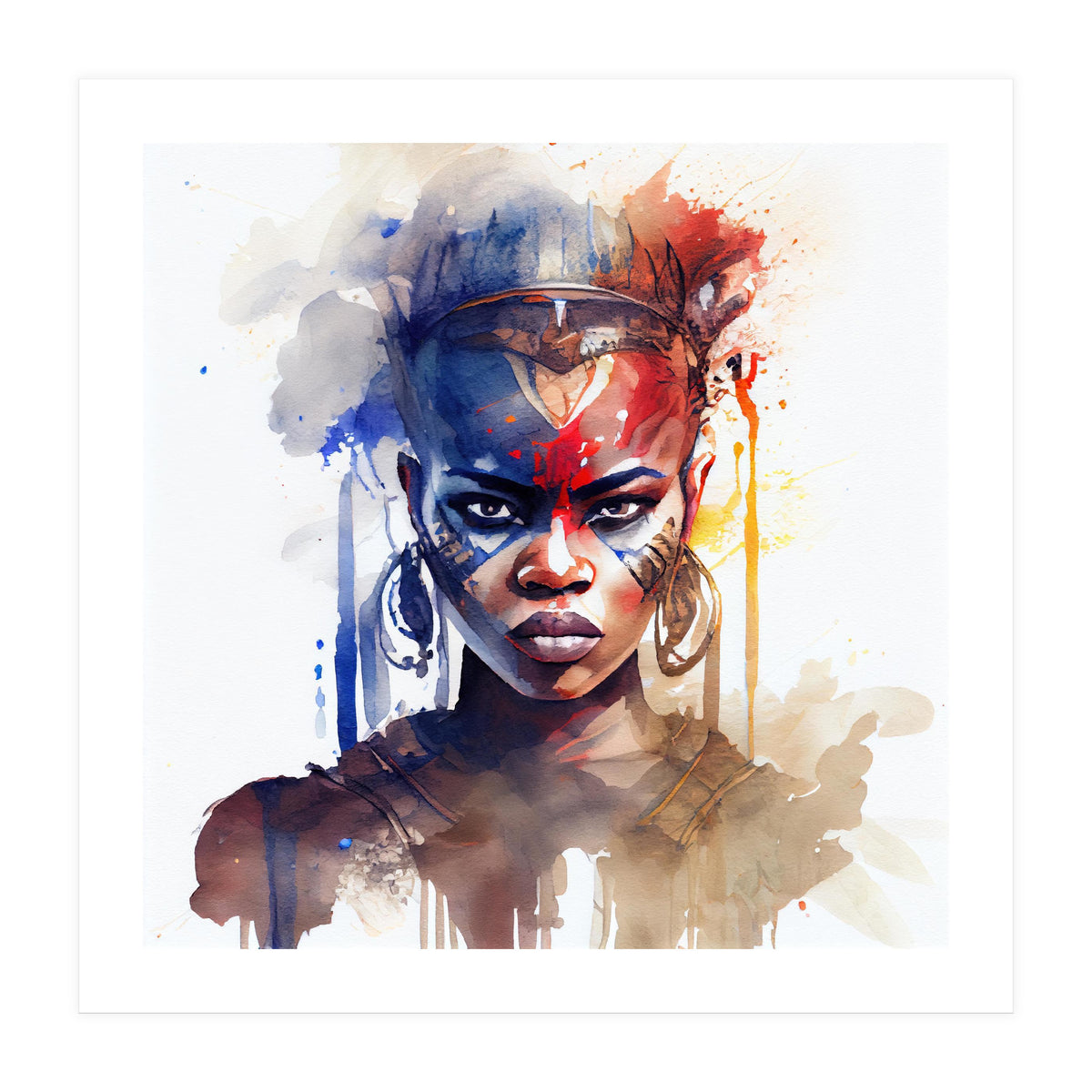 Watercolor African Warrior Woman #1 (Print Only)