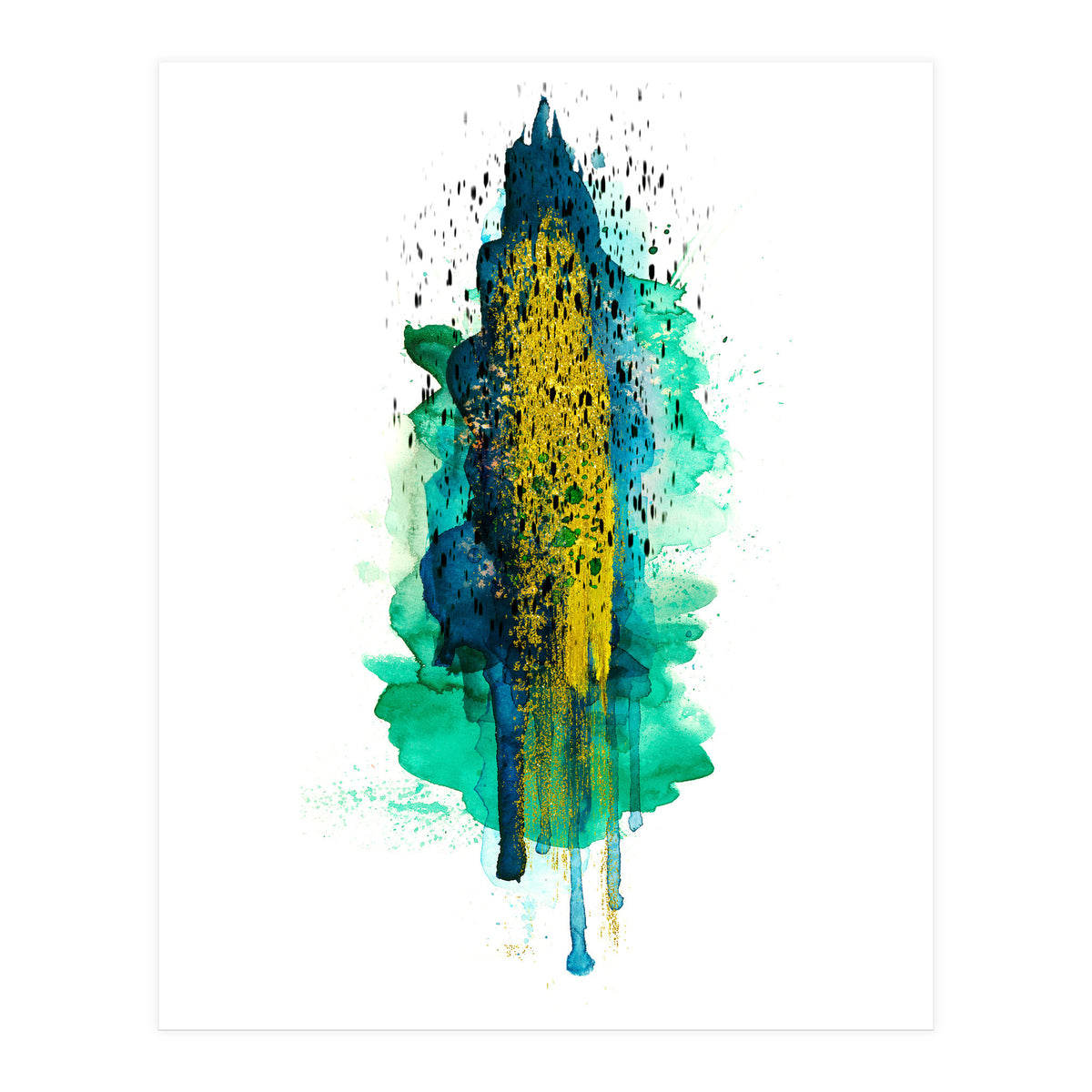Abstract watercolour peacockgold (Print Only)
