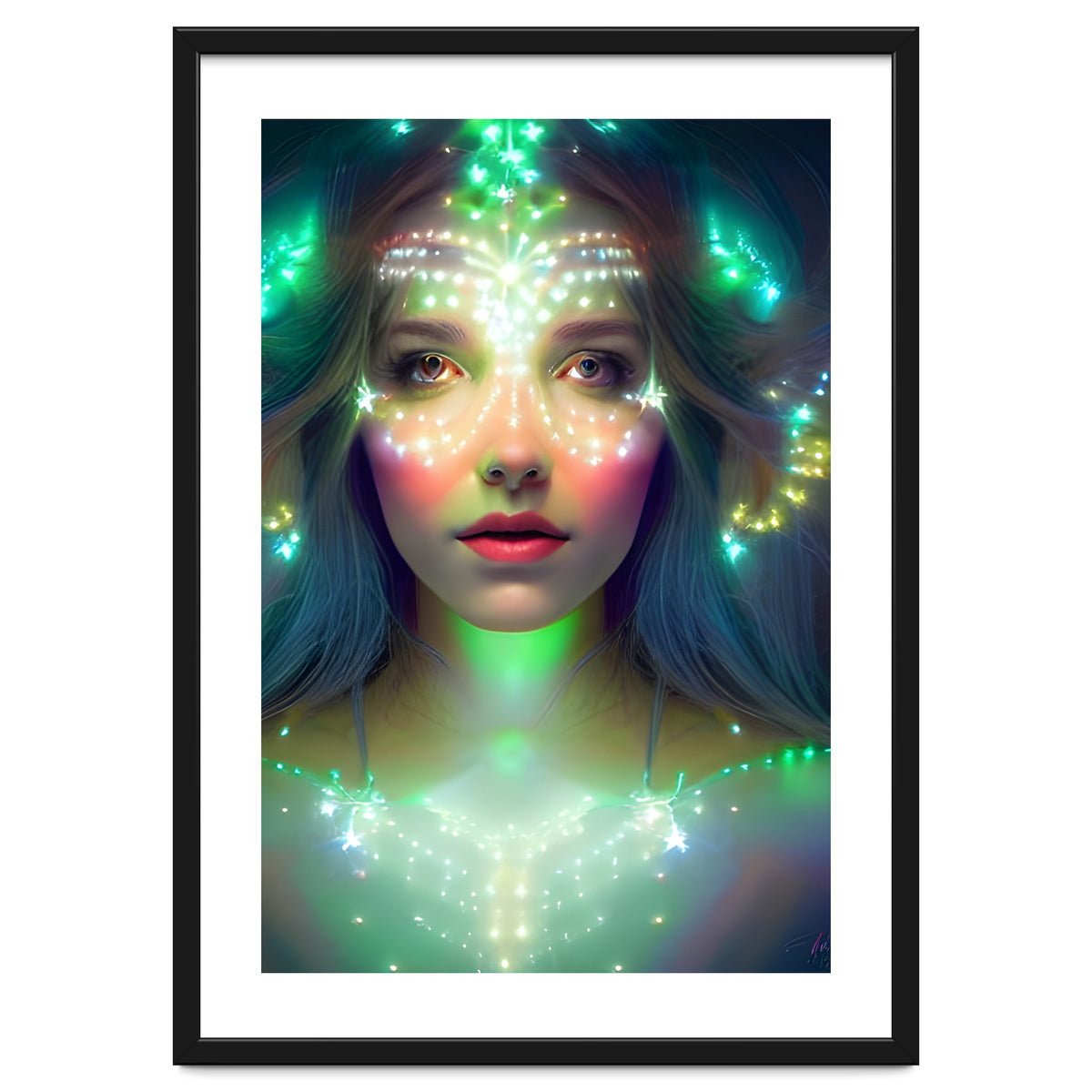 Glowing Green Stars - Goddess of Light Digital Fantasy Artwork