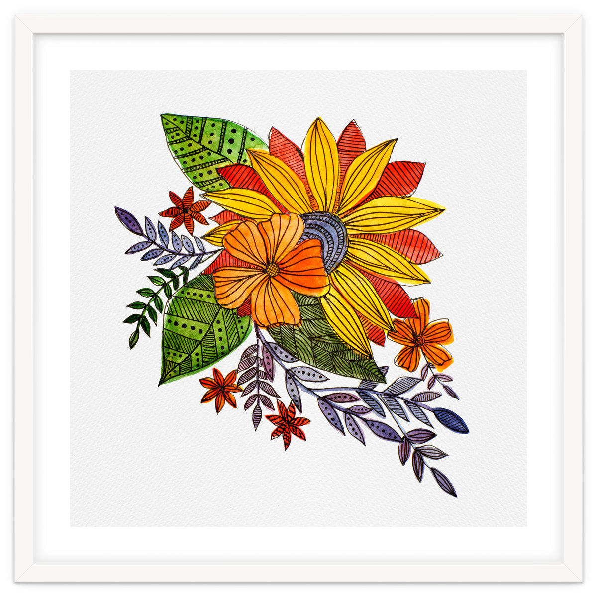 Watercolor and ink Sunflower