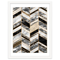Abstract Chevron Pattern - Black and White Marble