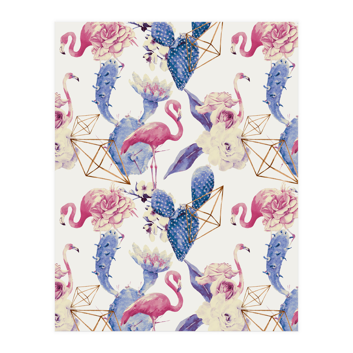 Flamingos, geometric and flowers 02 (Print Only)
