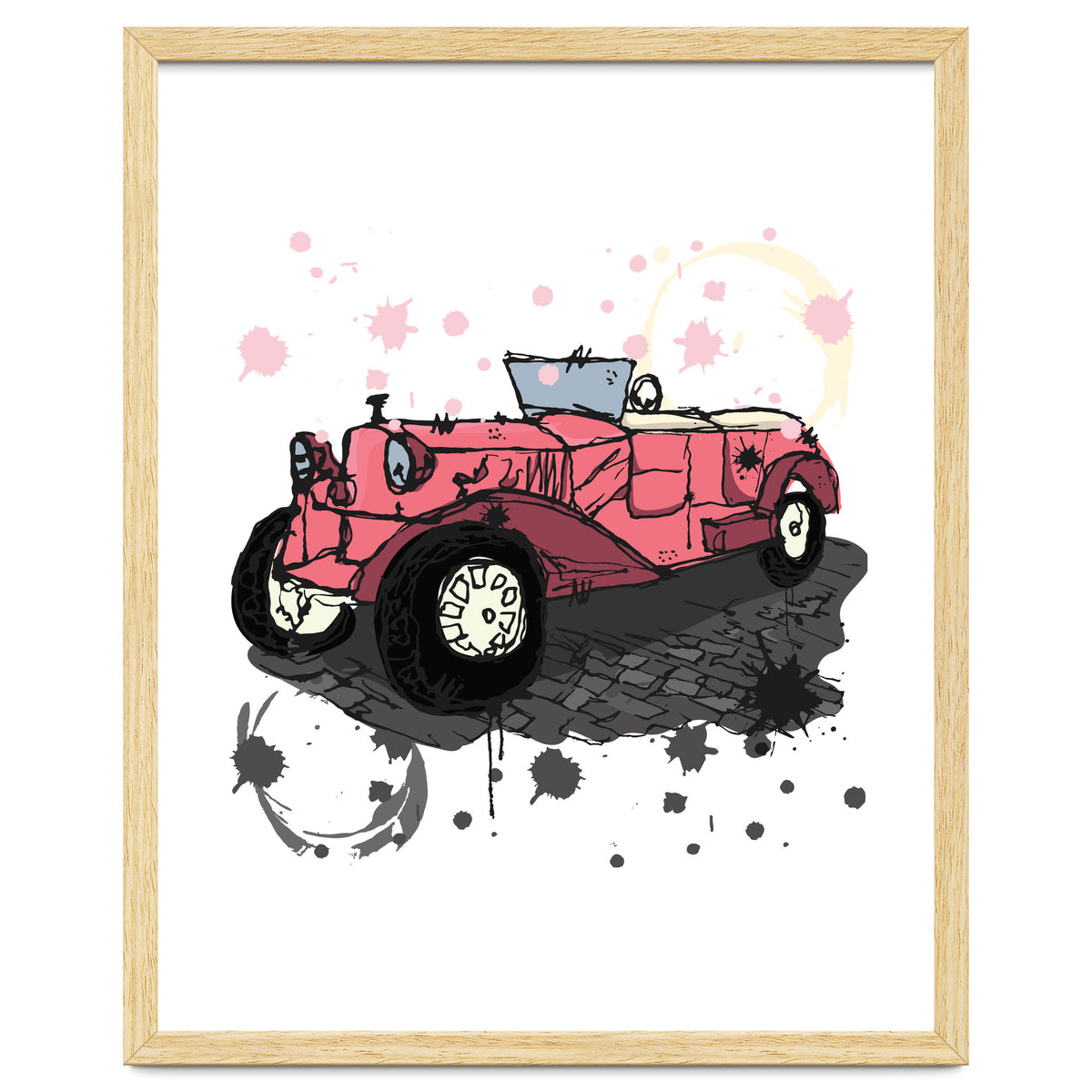 Vintage pink car sketch