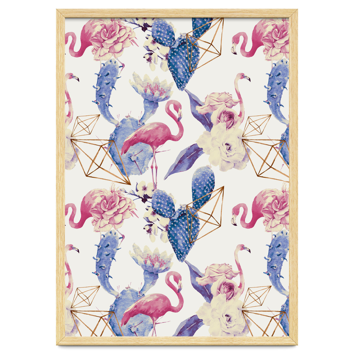 Flamingos, geometric and flowers 02