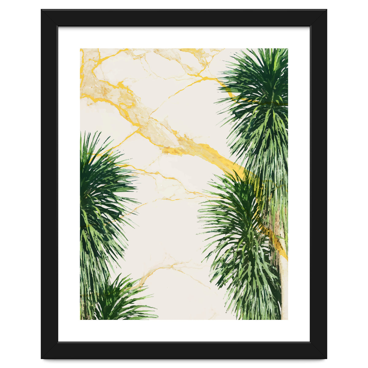 Gold marble texture with palm tree