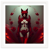 Red Floral Fox Vixen in Lingerie with Roses