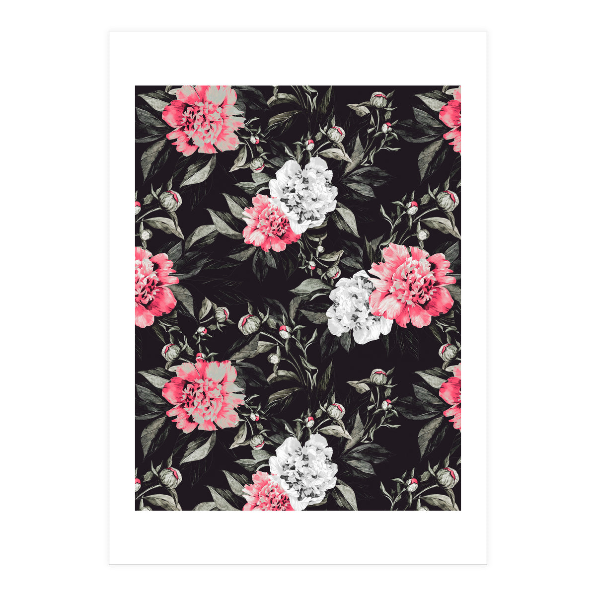Floral pink - black & white dark (Print Only)