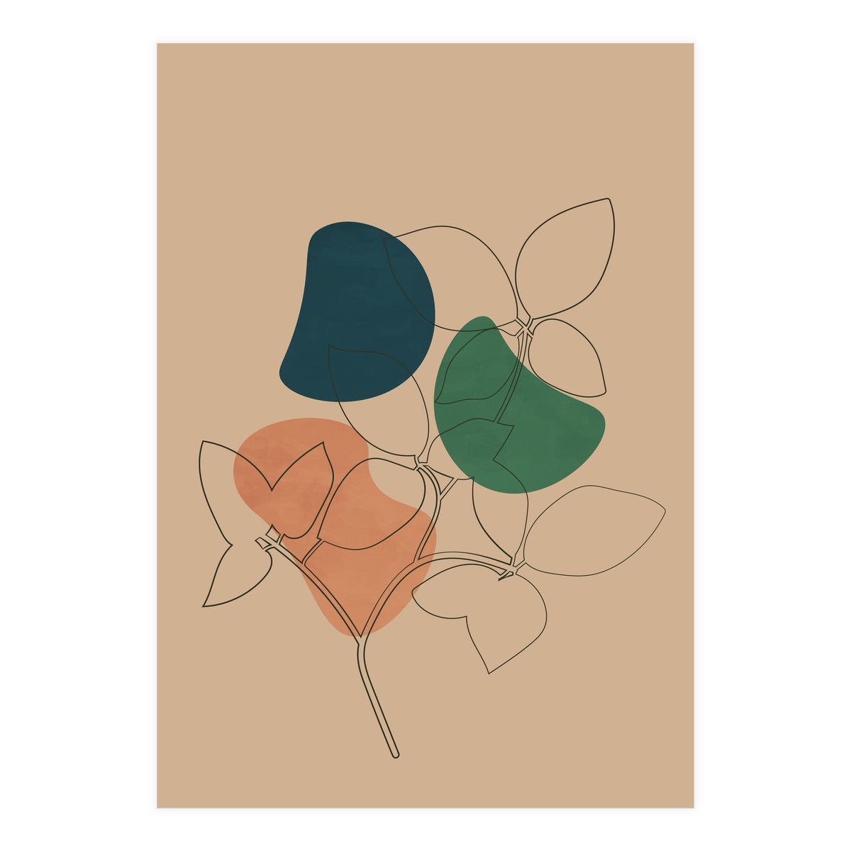 Boho Line Art Drawing Plant Earthy Tones (Print Only)