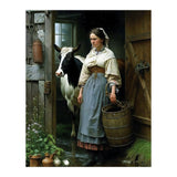Farm Girl and Cow in Barn Oil Painting (Print Only) thumbnail