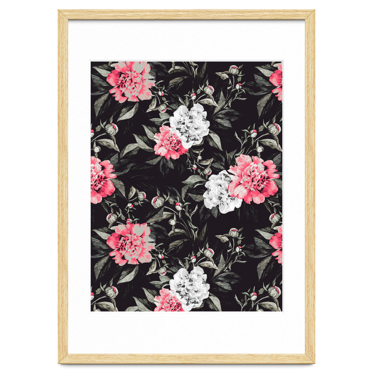 Floral pink - black & white dark