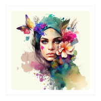 Watercolor Floral Arabian Woman #10 (Print Only)