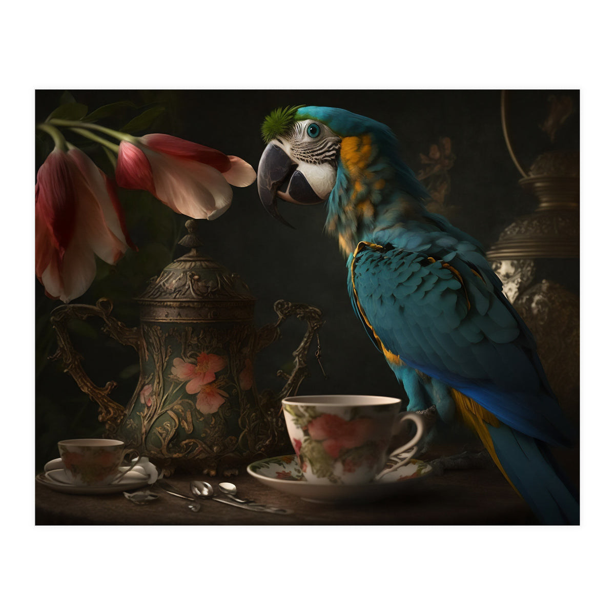Parrot with a Tea Cup and Teapot (Print Only)