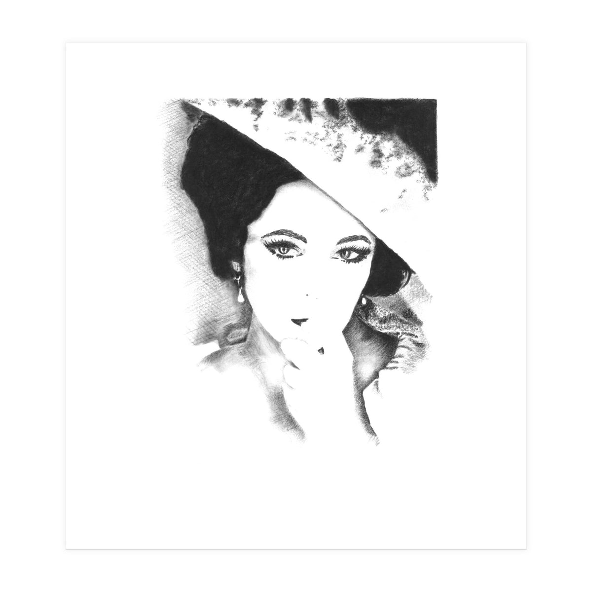'Liz' - Elizabeth Taylor Charcoal Portrait (Print Only)