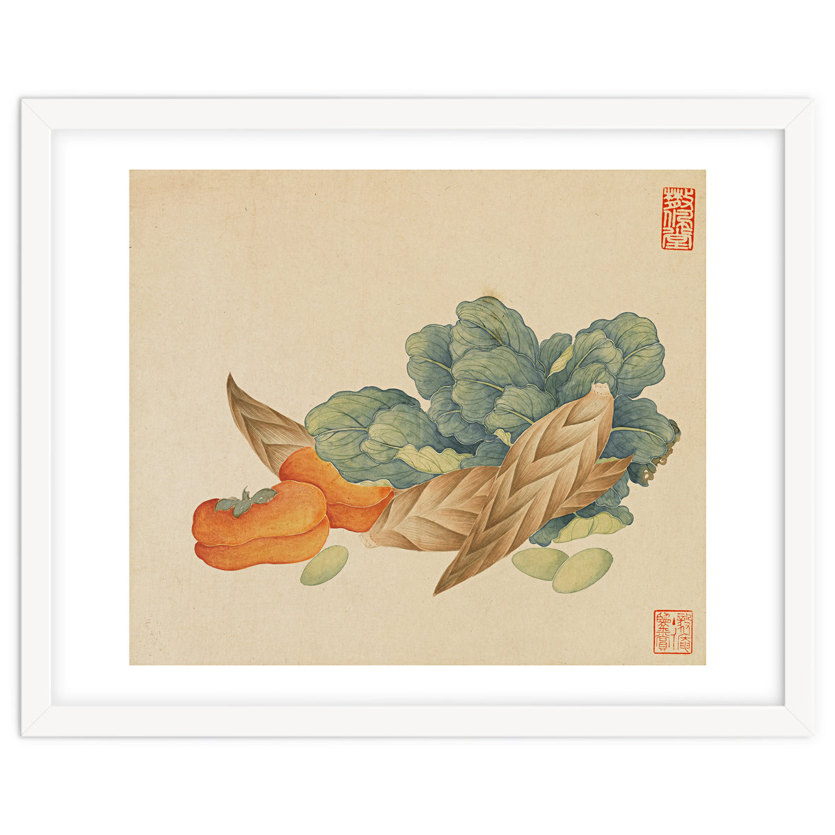 Wang Chengyu~flowers And Vegetables, Vegetables, Fruits, Chinese Cabbage, Lentils, Bamboo Shoots, Persimmons