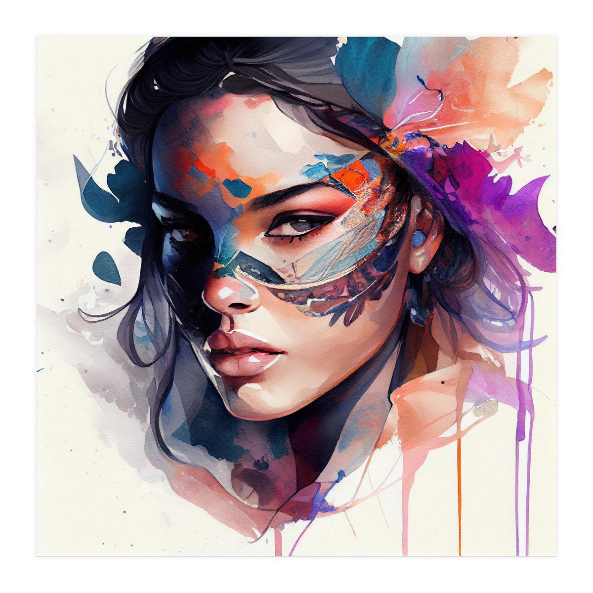 Watercolor Carnival Woman #8 (Print Only)