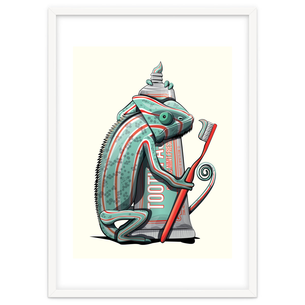 Chameleon Brushing Teeth, Funny Bathroom Humour