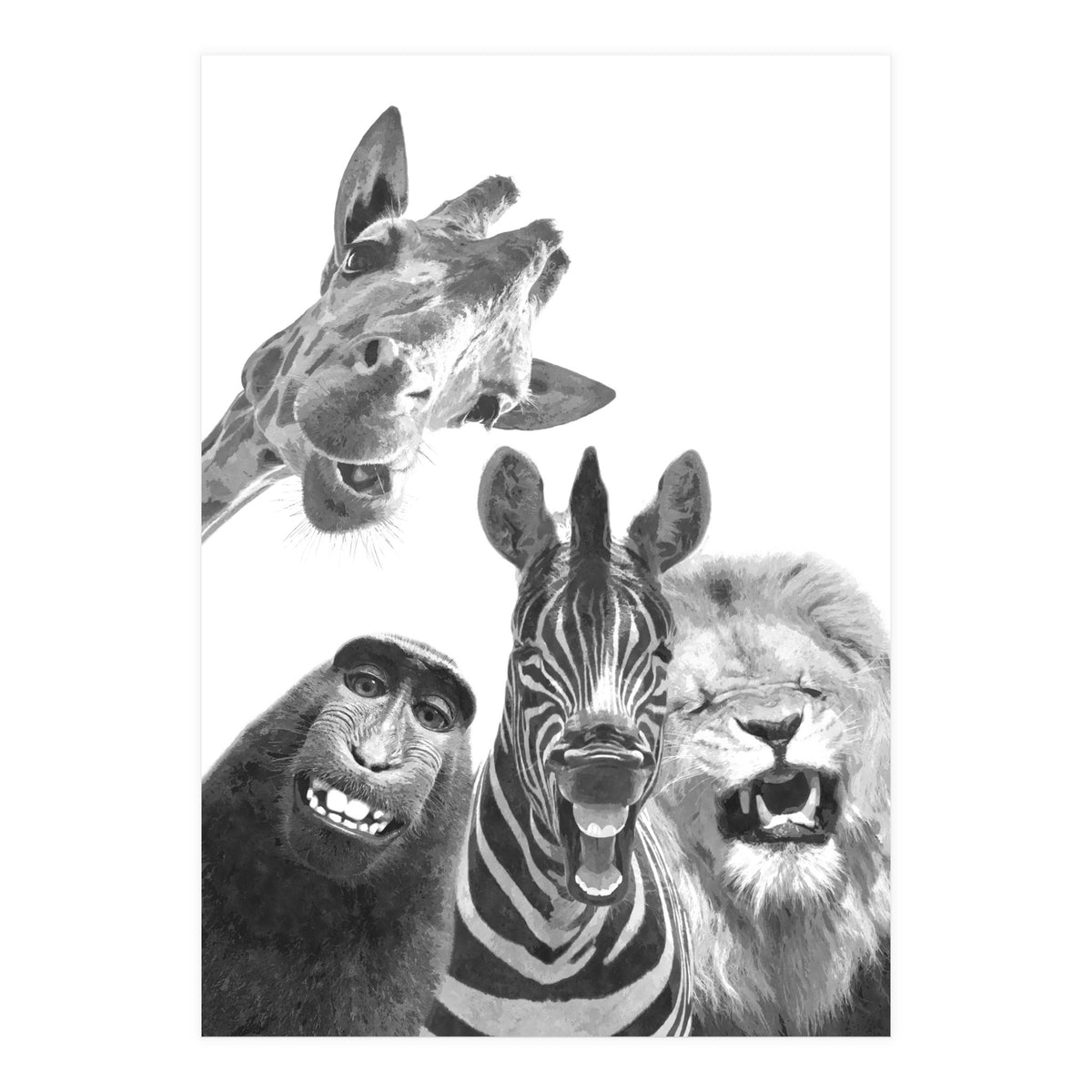 Black and White Jungle Animal Friends (Print Only)
