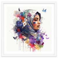 Watercolor Floral Muslim Arabian Woman #5