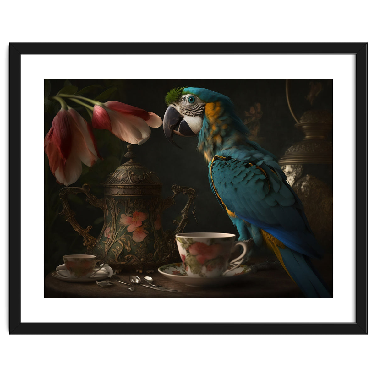 Parrot with a Tea Cup and Teapot