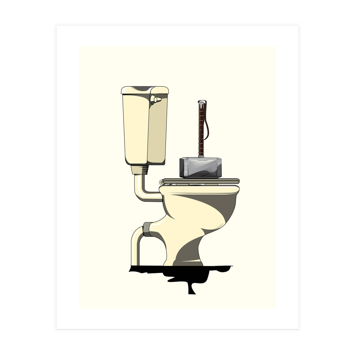 Thor's Hammer Mjolnir on the Toilet, funny bathroom humour (Print Only)