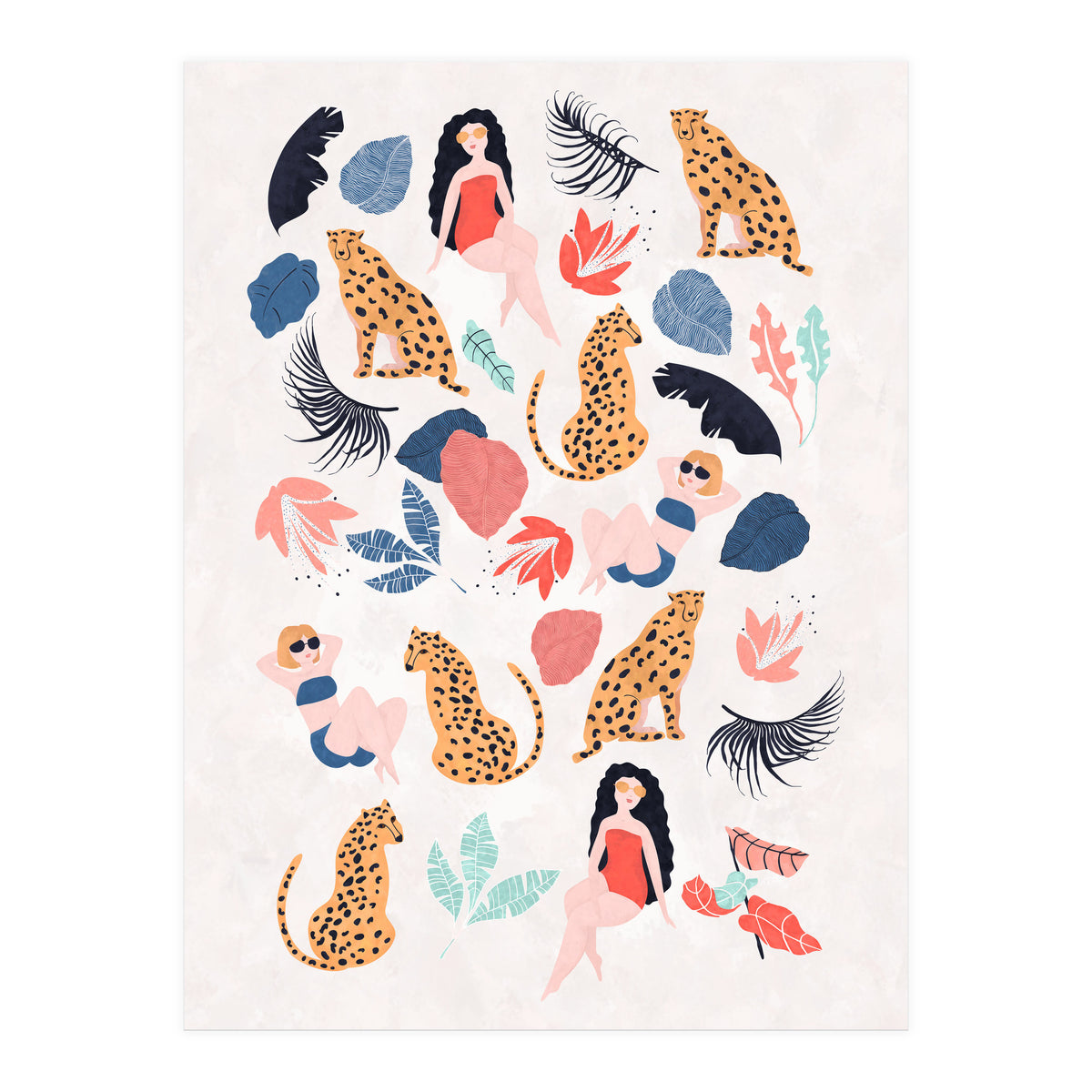 Tropical Girls And Cheetah (Print Only)